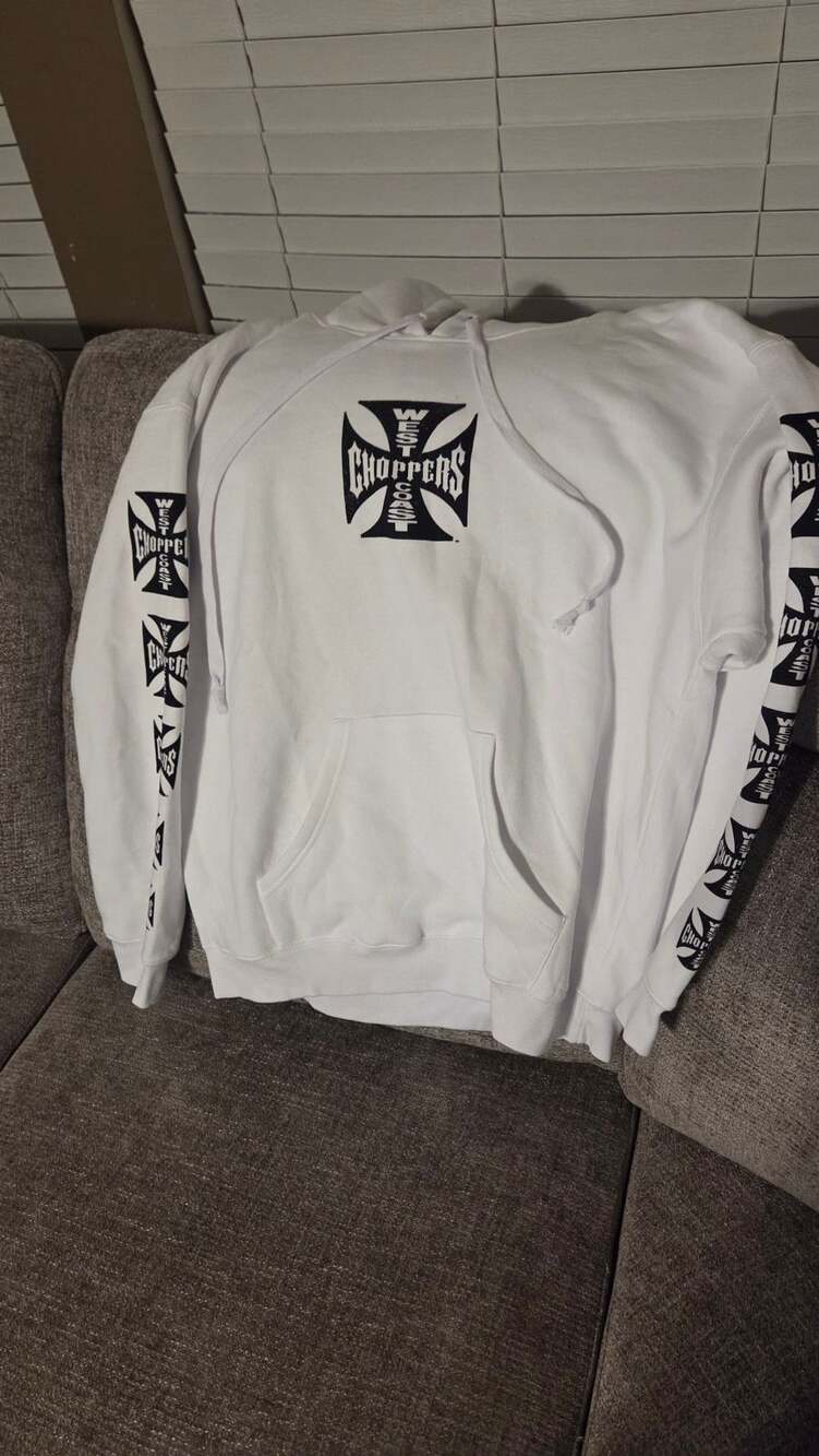 West Coast Choppers Iron Cross Logo White Hoodie Size XL